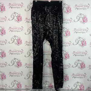 24hrs pants sparkly shimmer sequins embroidered shiny Black Sequin Pants
